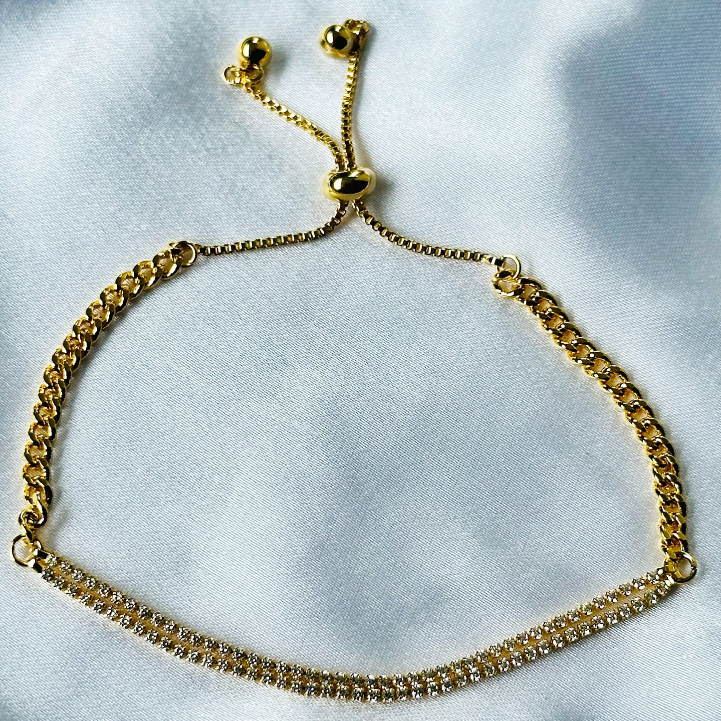 American Diamond Gold Plated Adjustable Chain Bracelet