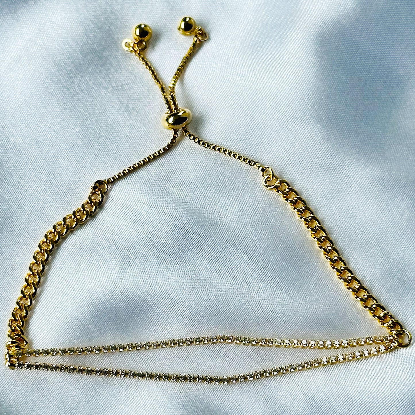 American Diamond Gold Plated Adjustable Chain Bracelet