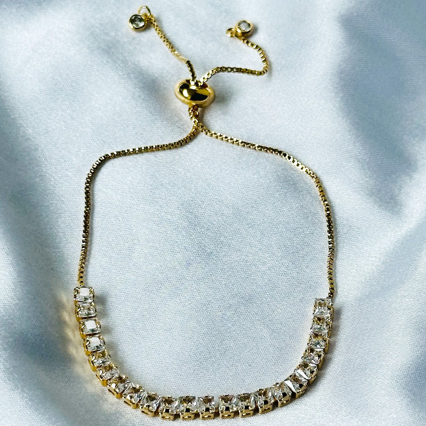 American Diamond Gold Plated Tennis Chain Adjustable Bracelet
