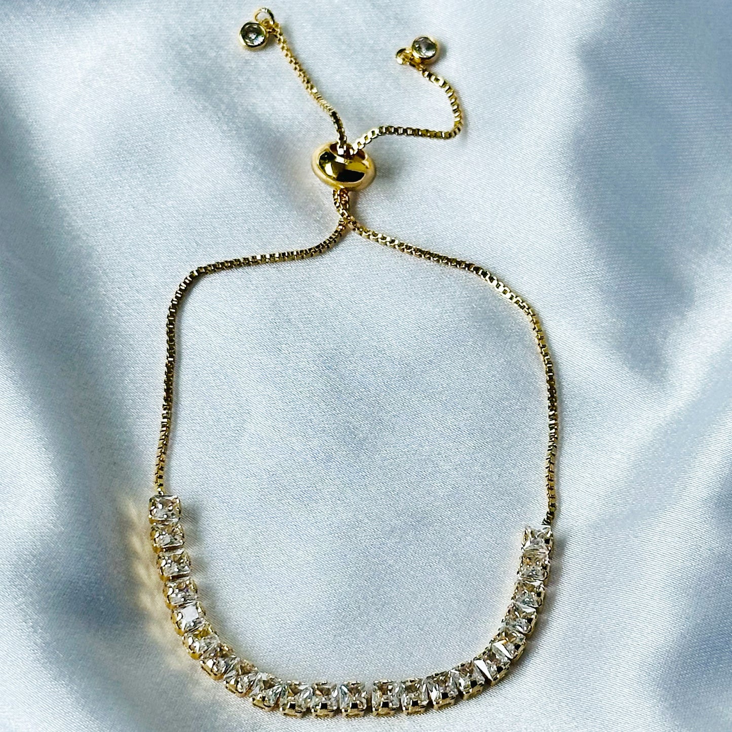 American Diamond Gold Plated Tennis Chain Adjustable Bracelet