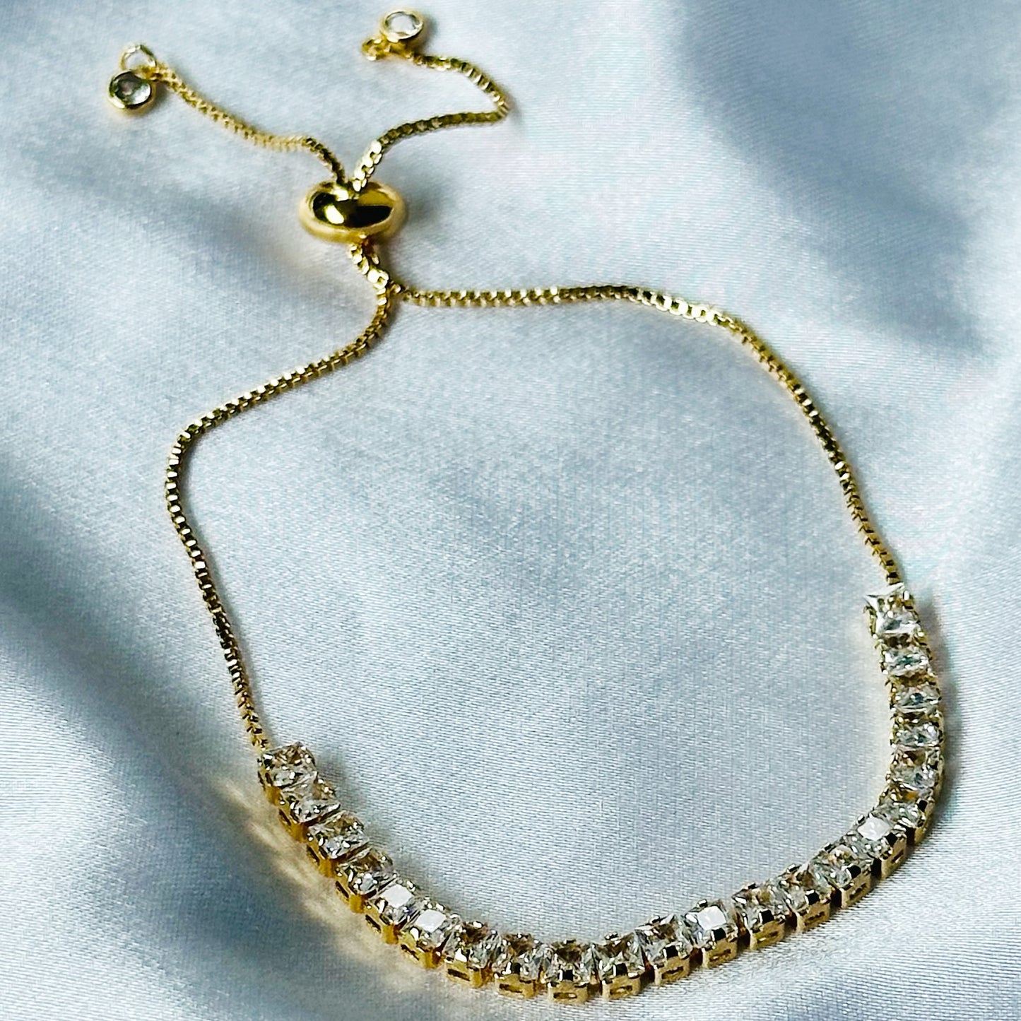 American Diamond Gold Plated Tennis Chain Adjustable Bracelet