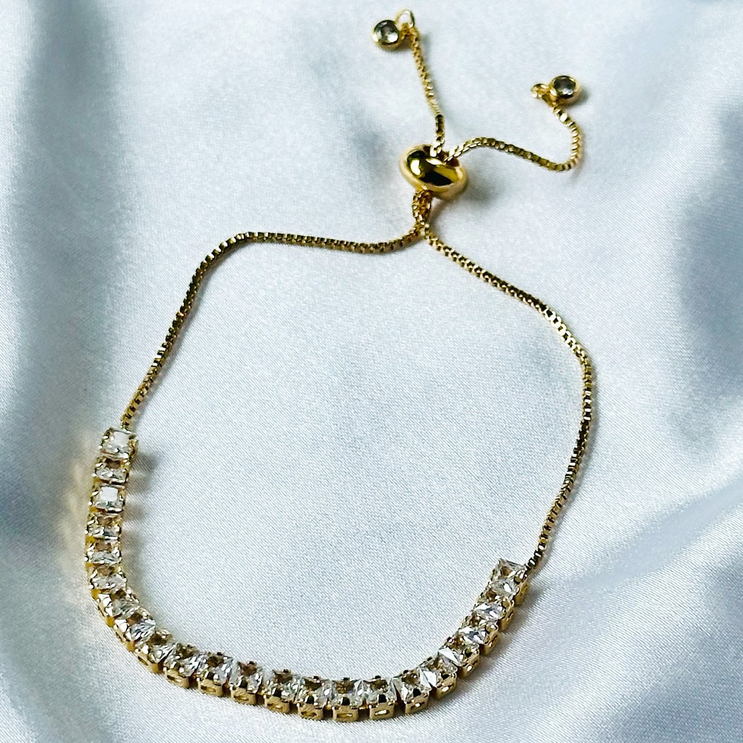 American Diamond Gold Plated Tennis Chain Adjustable Bracelet