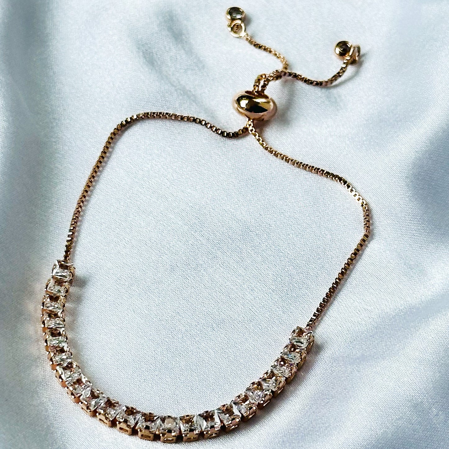 Solitaire Cubic Zirconia American Diamond Rose Gold Plated Adjustable Bracelet