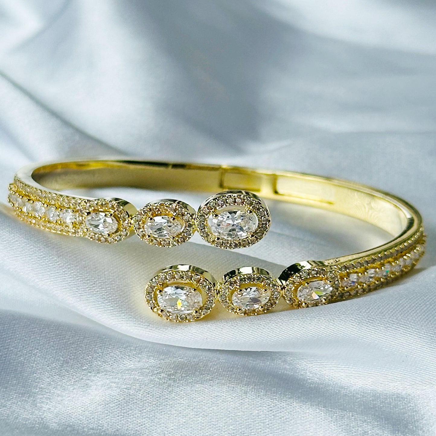 American Diamond Gold Plated Adjustable Bangle Bracelet