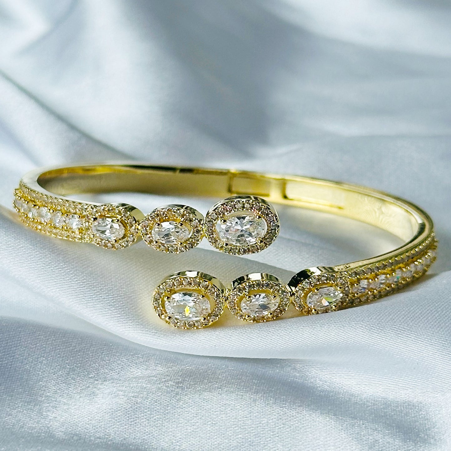 American Diamond Gold Plated Adjustable Bangle Bracelet