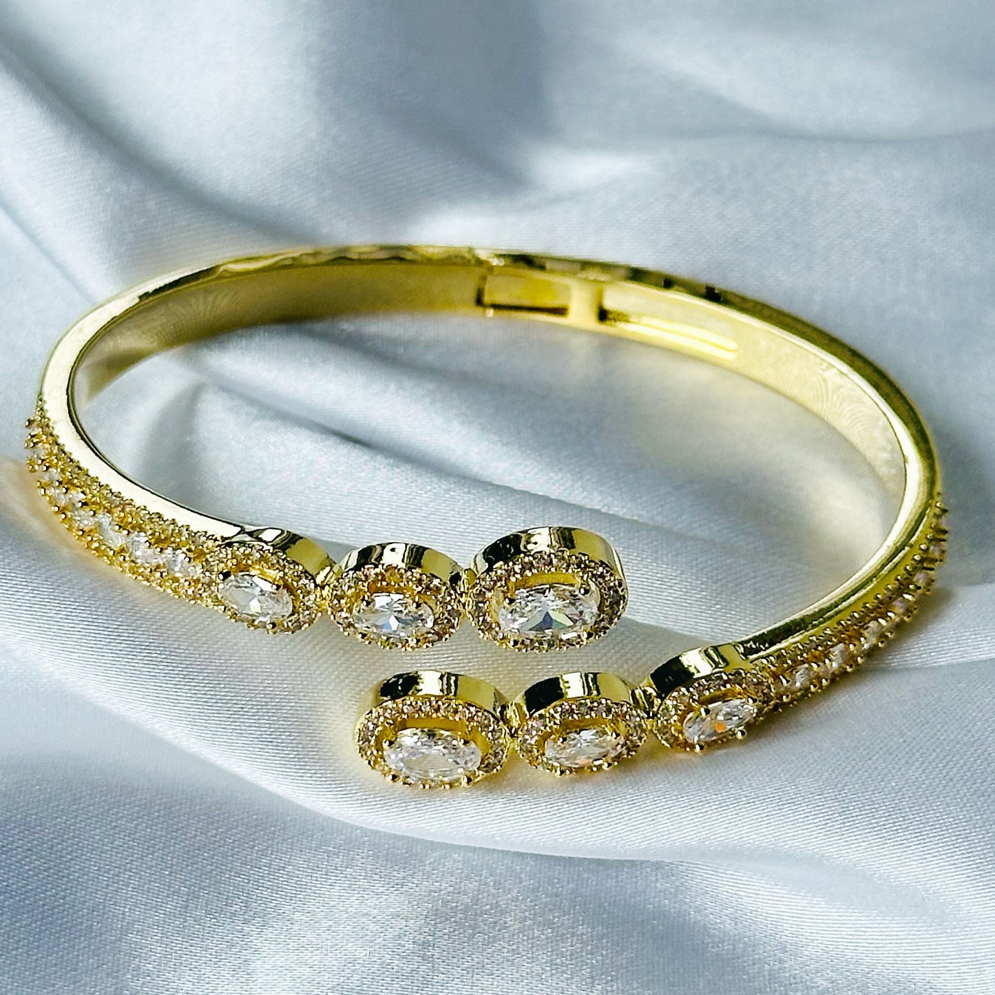 American Diamond Gold Plated Adjustable Bangle Bracelet