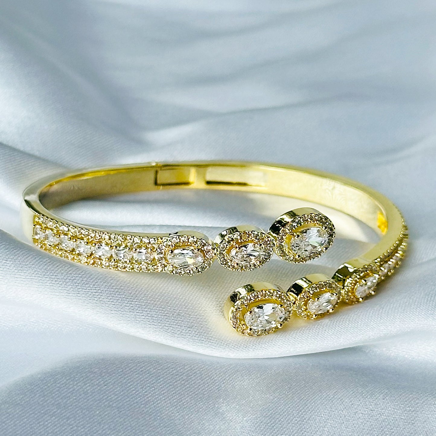 American Diamond Gold Plated Adjustable Bangle Bracelet