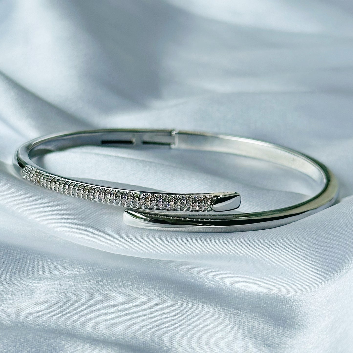 American Diamond Silver Plated Adjustable Bangle Bracelet