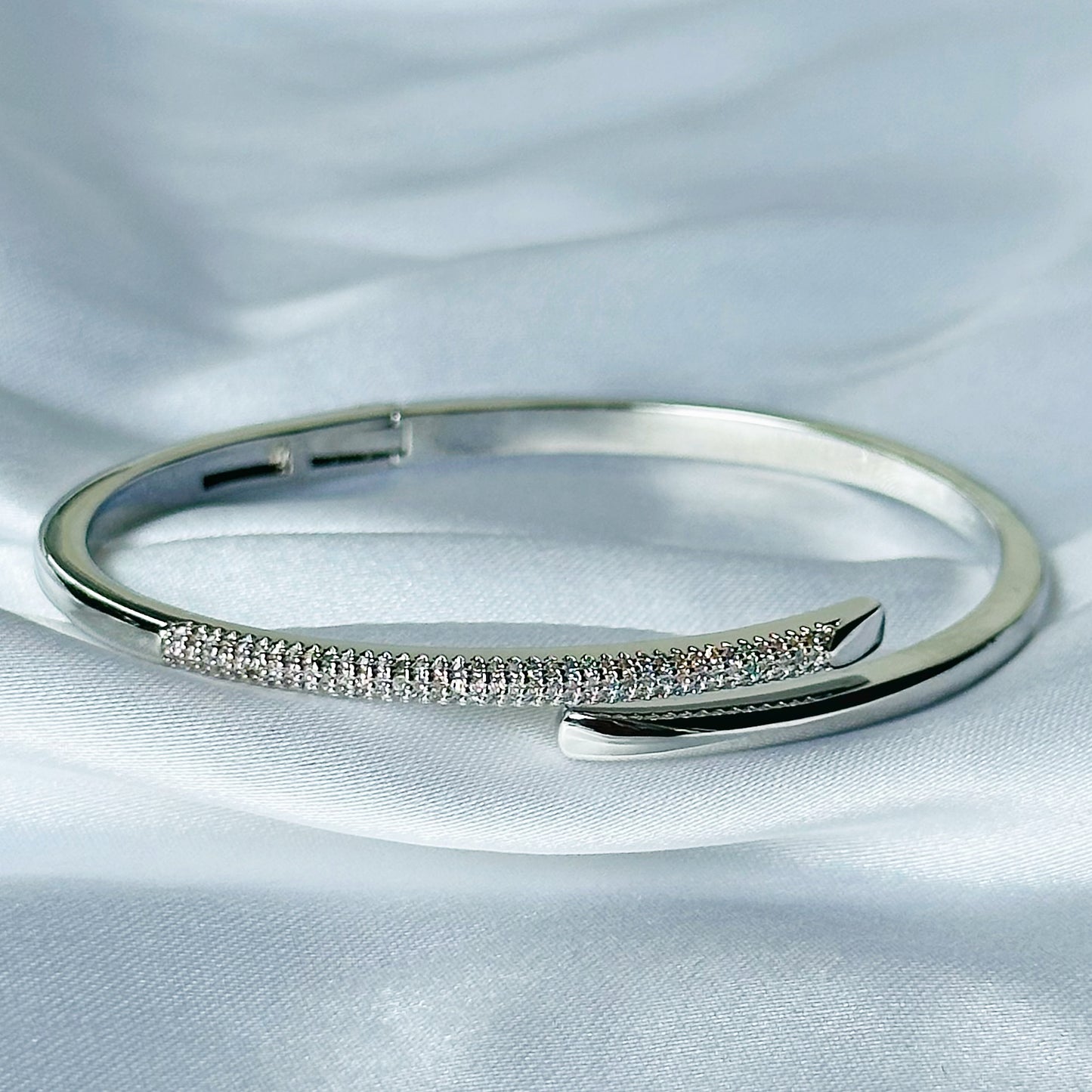 American Diamond Silver Plated Adjustable Bangle Bracelet