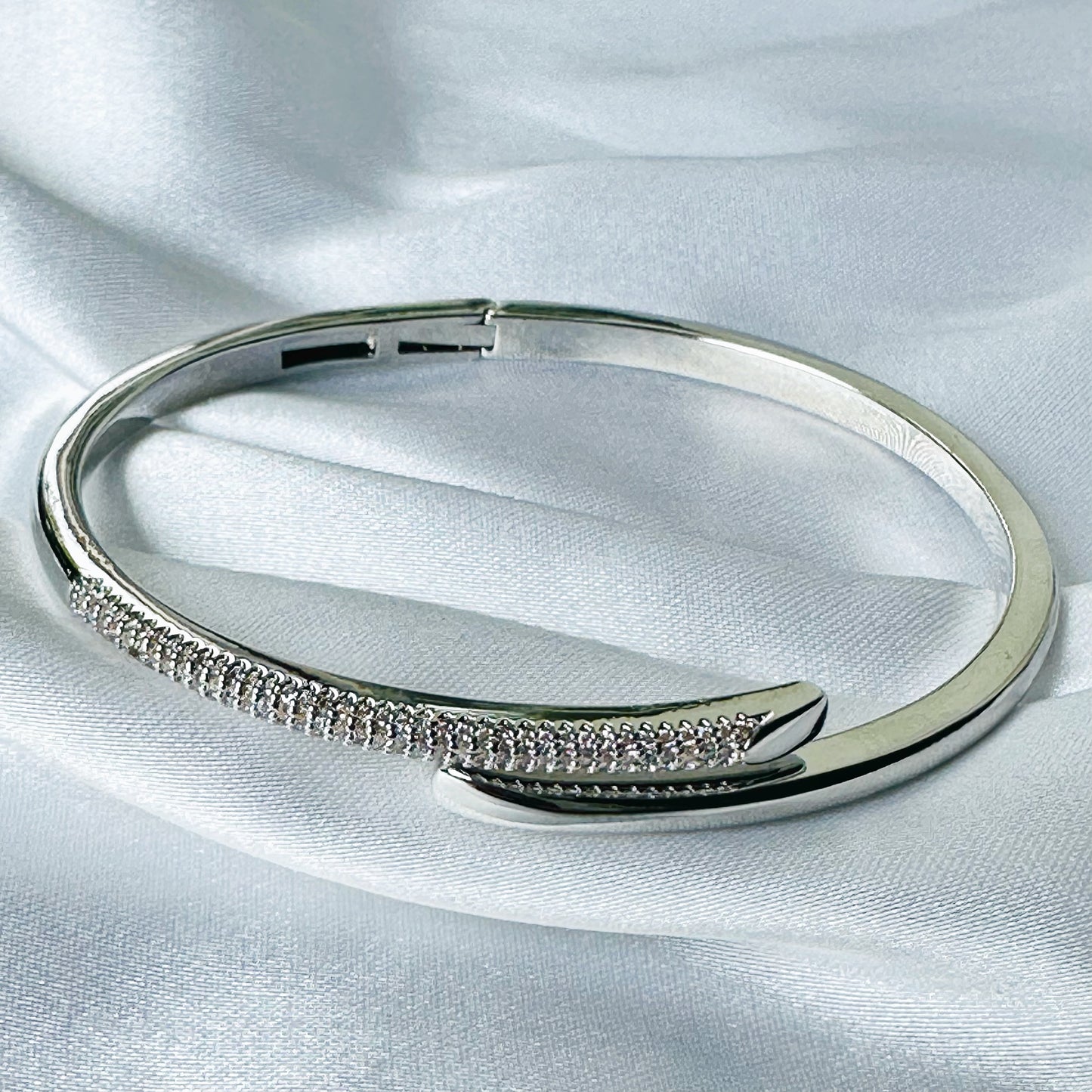 American Diamond Silver Plated Adjustable Bangle Bracelet