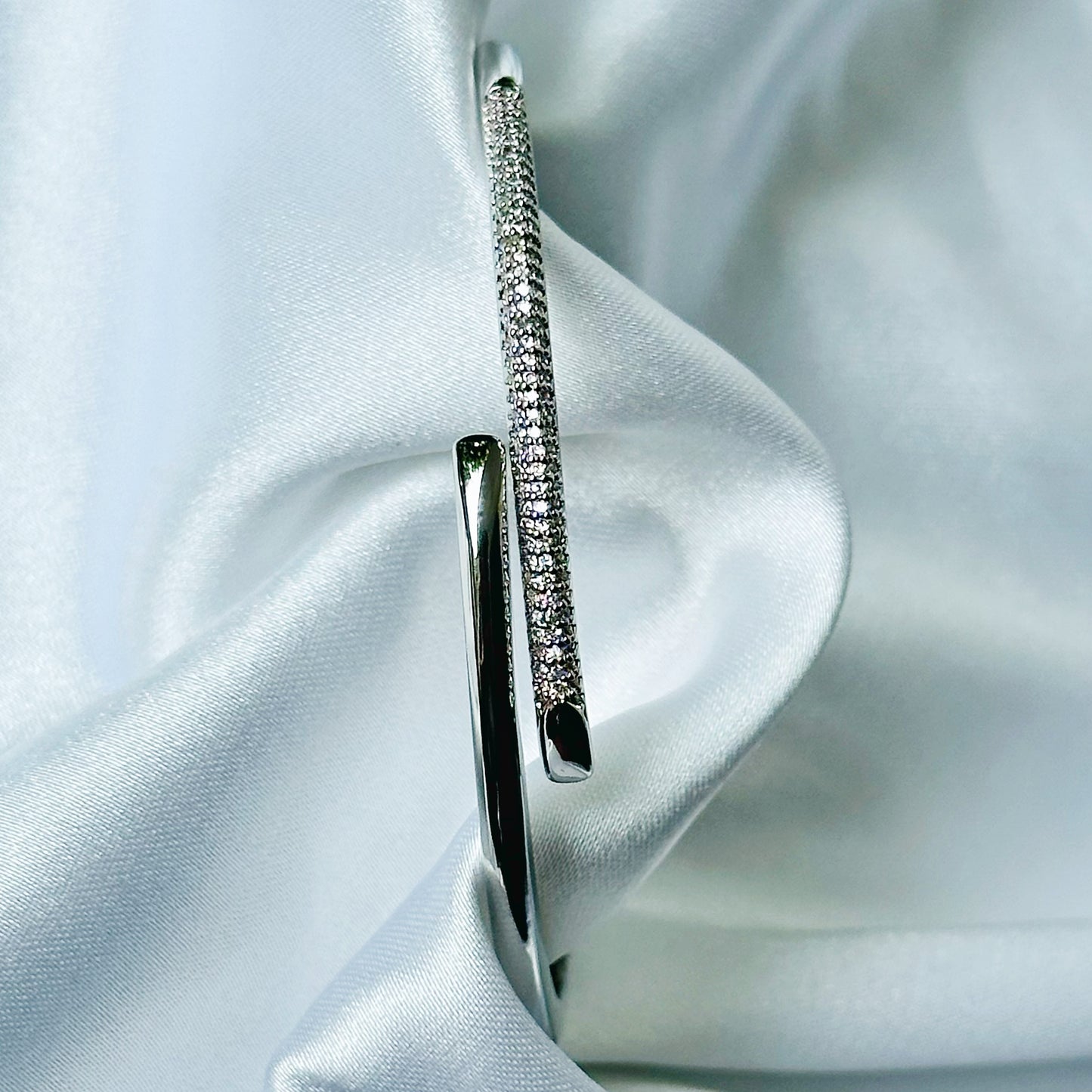 American Diamond Silver Plated Adjustable Bangle Bracelet