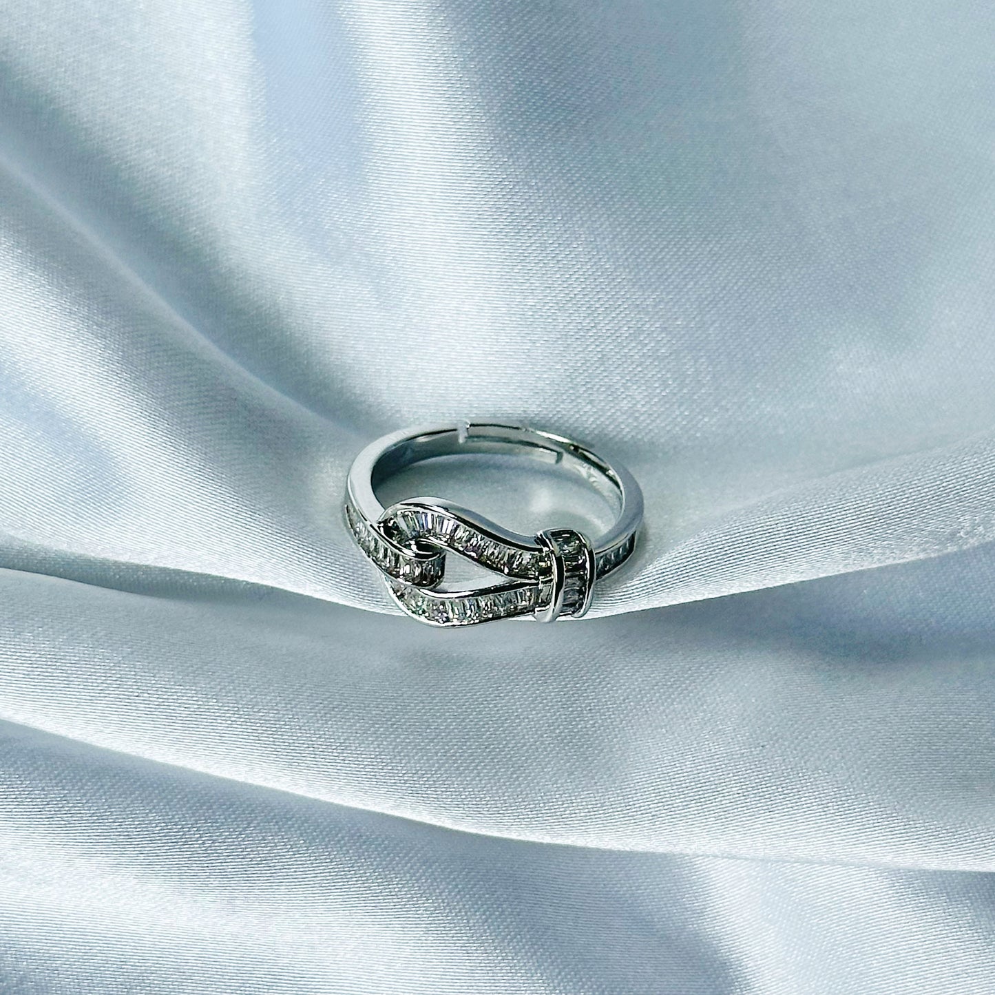 American Diamond Silver Plated Adjustable Ring