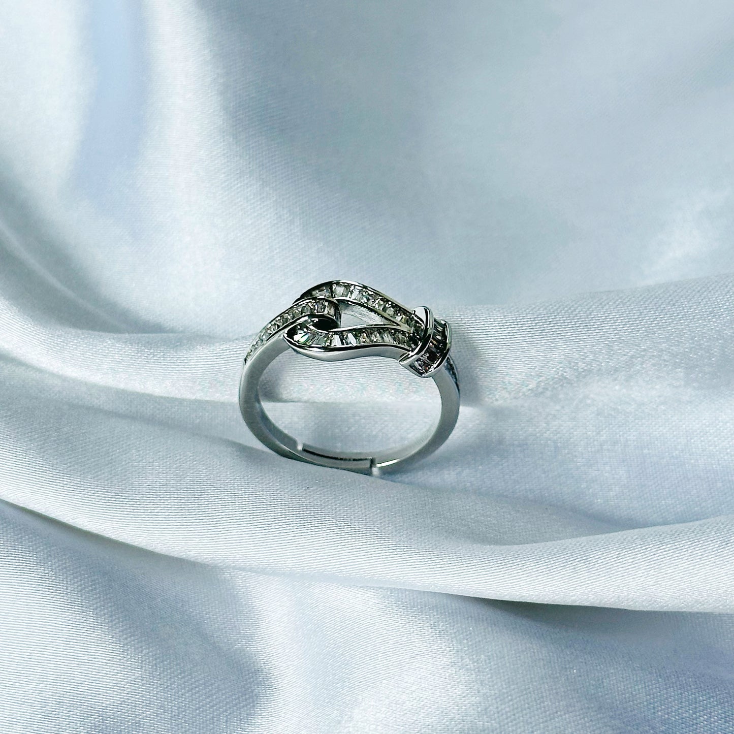 American Diamond Silver Plated Adjustable Ring