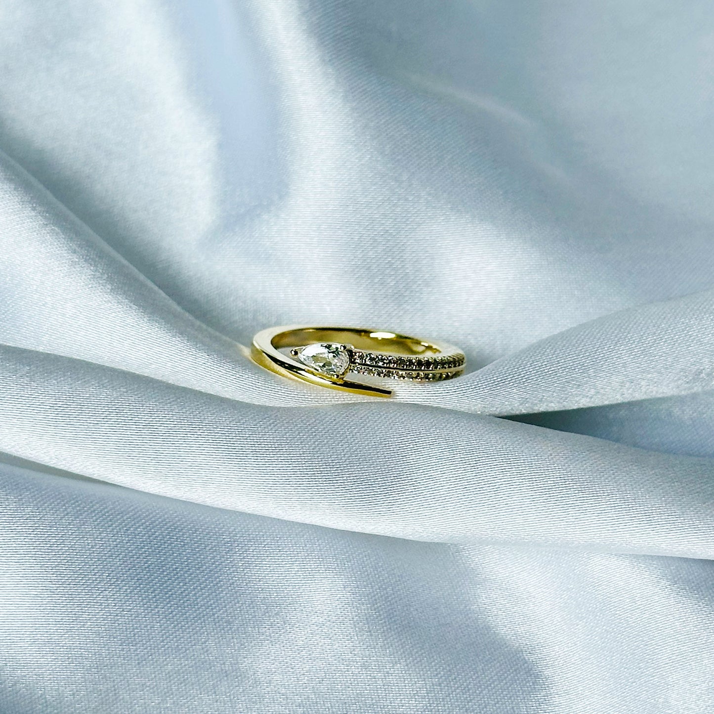 American Diamond Gold Plated Adjustable Ring