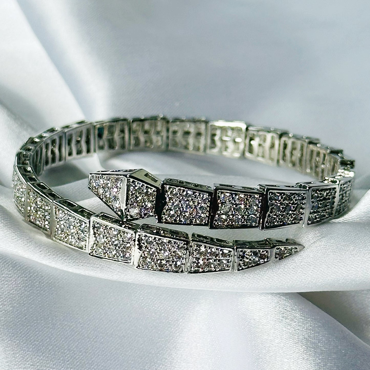 Snake Design American Diamond Silver Plated Bracelet