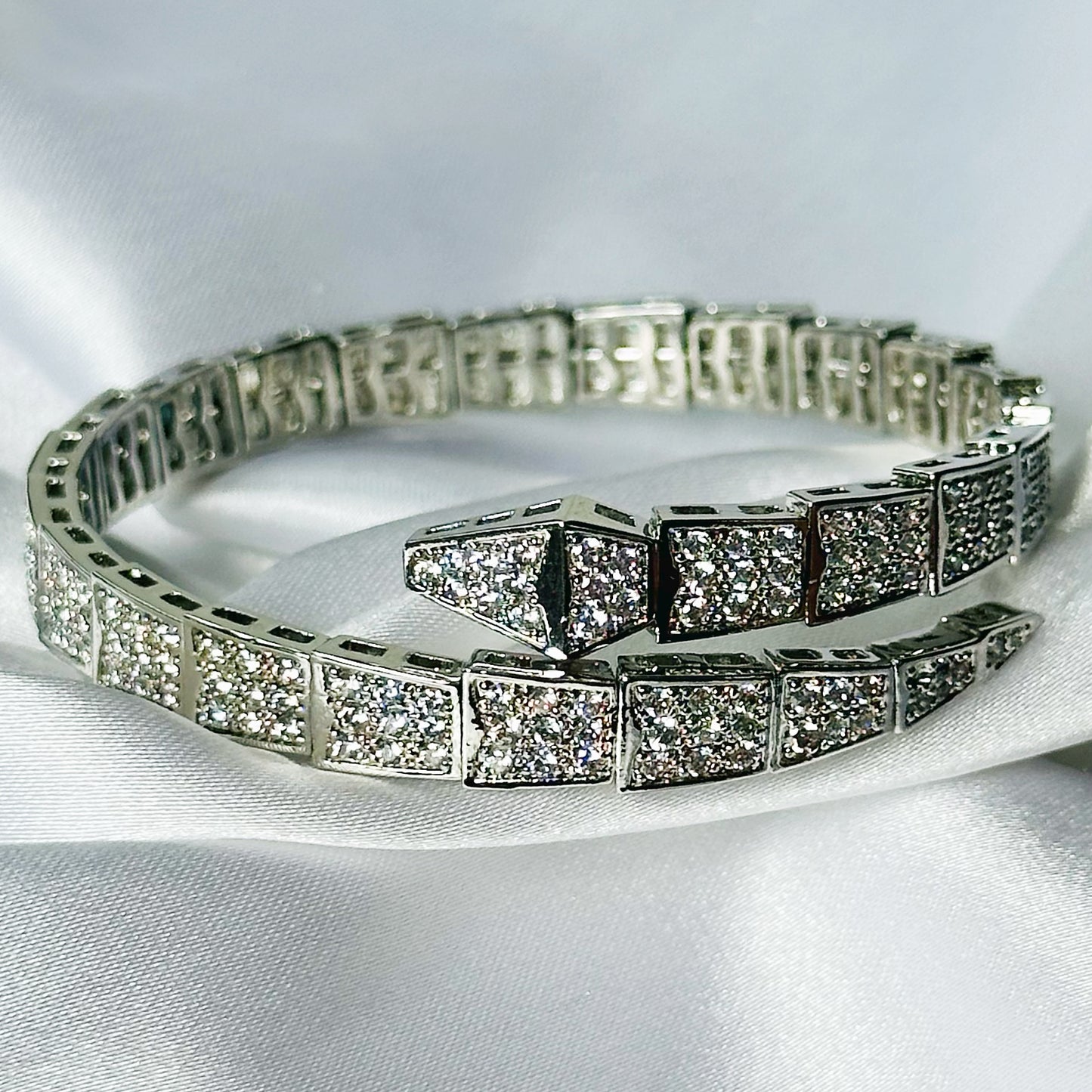 Snake Design American Diamond Silver Plated Bracelet