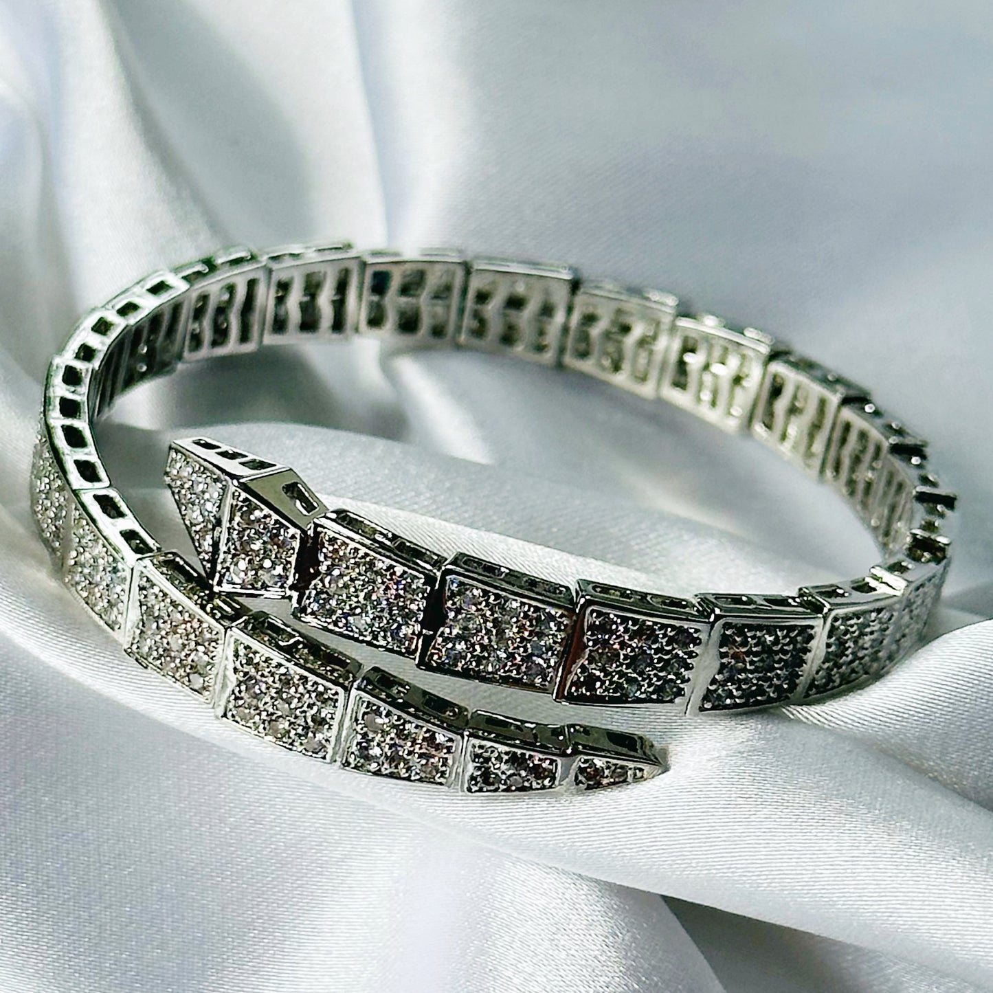 Snake Design American Diamond Silver Plated Bracelet