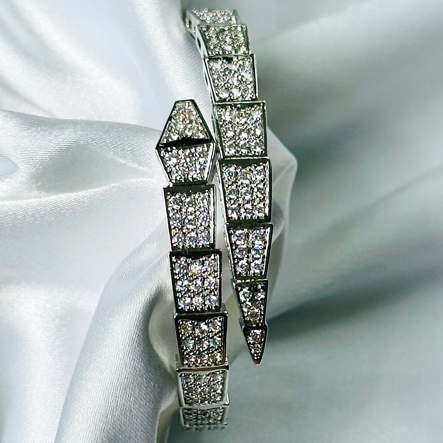 Snake Design American Diamond Silver Plated Bracelet