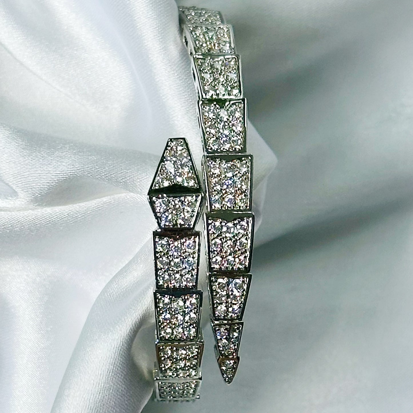 Snake Design American Diamond Silver Plated Bracelet