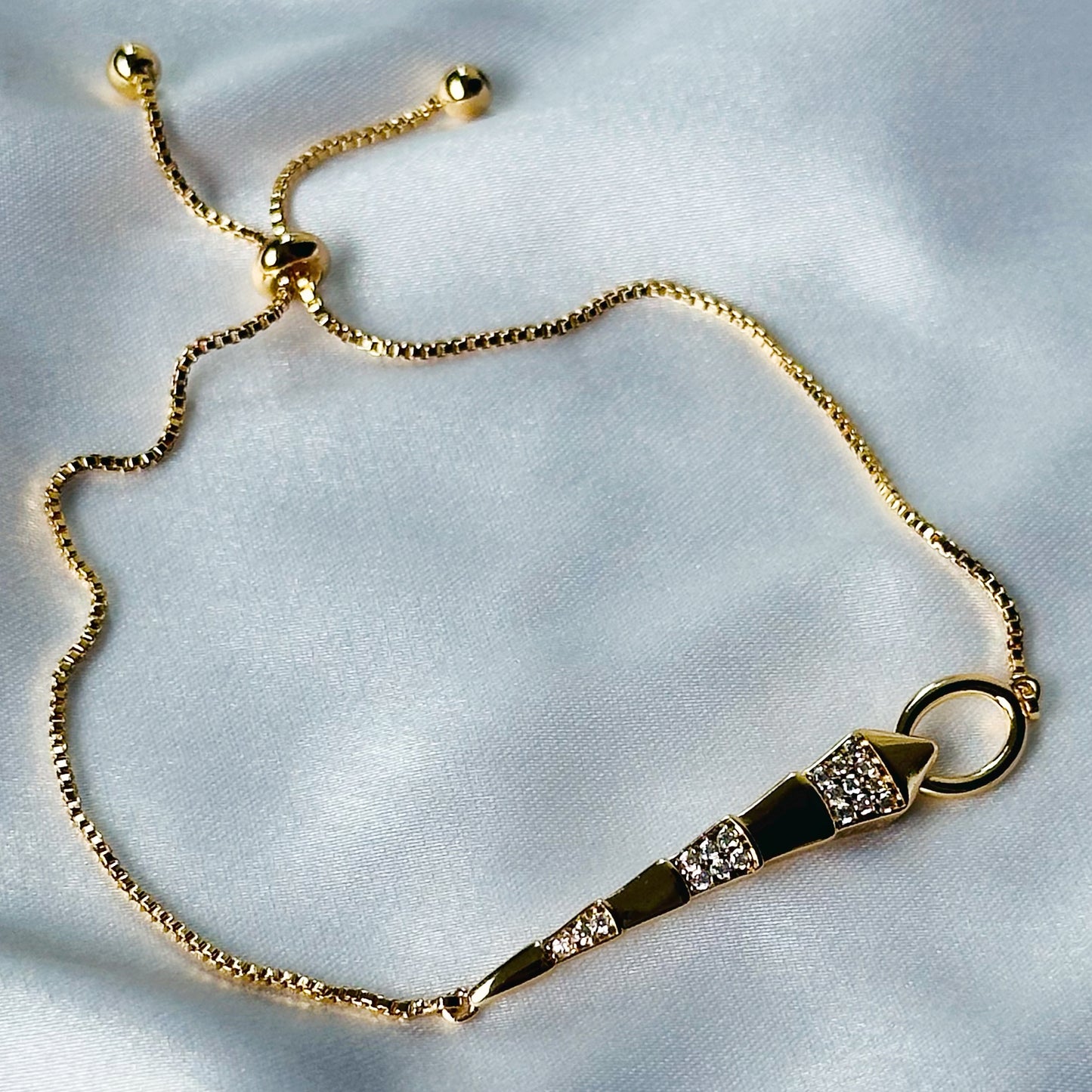 Snake Design American Diamond Gold Plated Chain Lock Bracelet