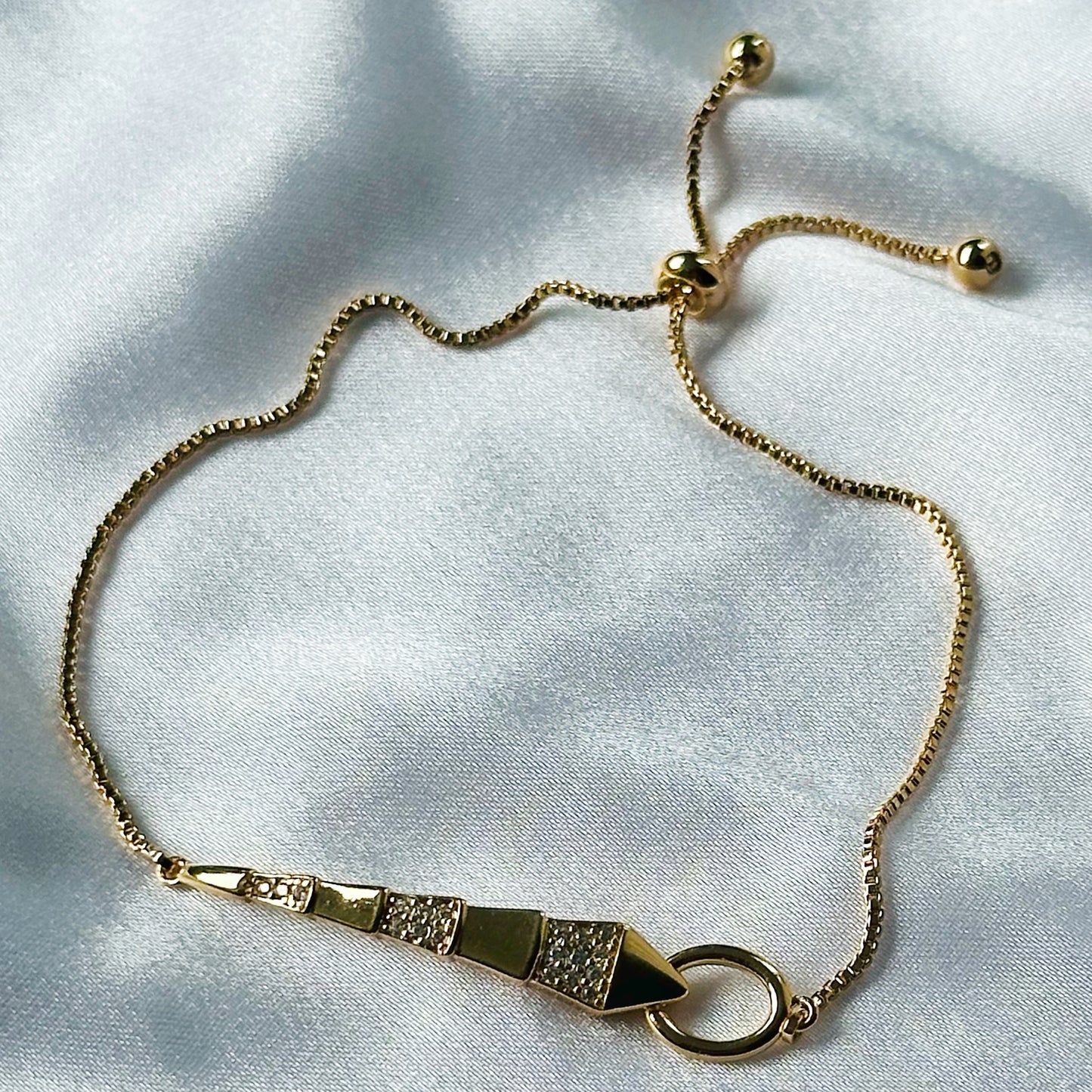 Snake Design American Diamond Gold Plated Chain Lock Bracelet