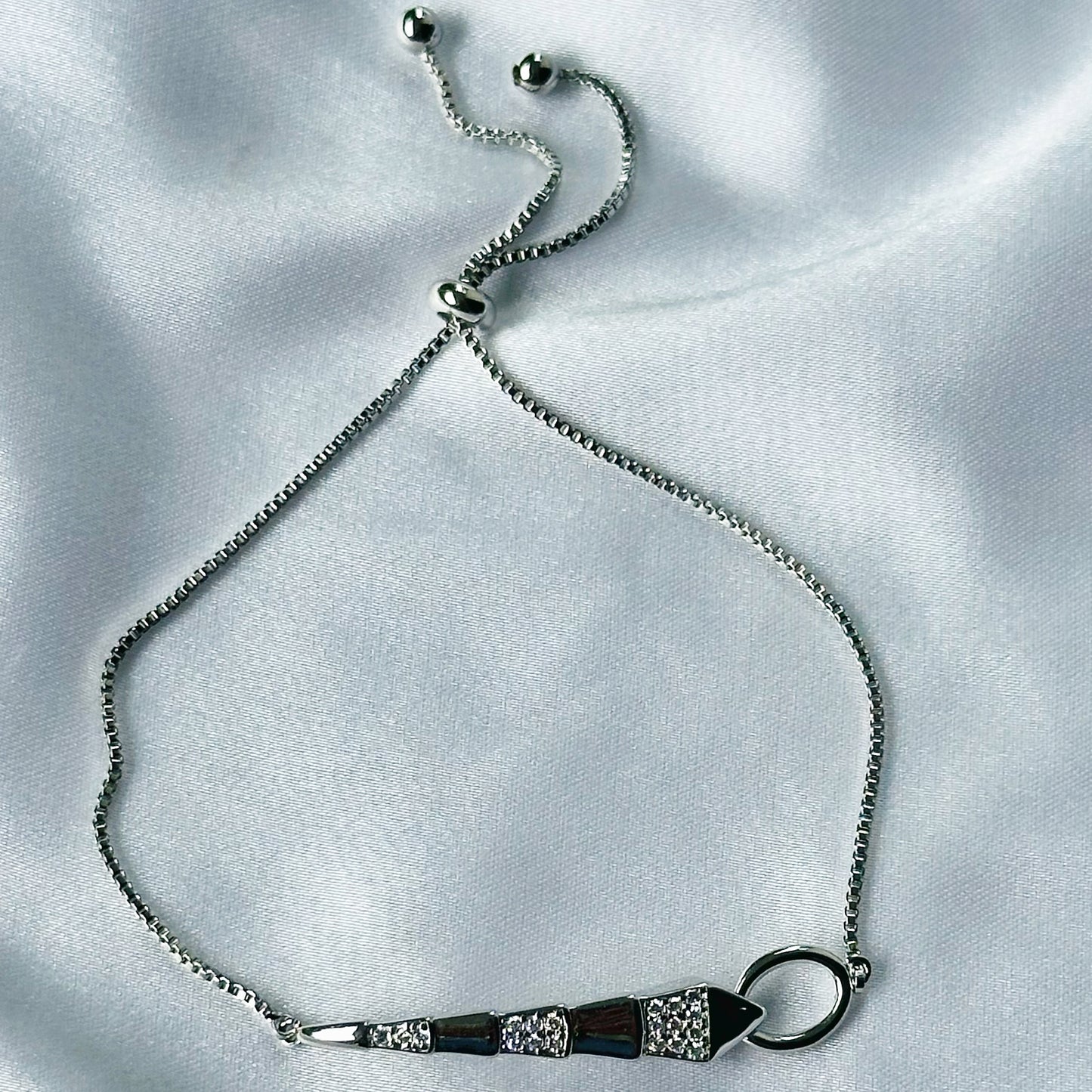 Snake Design American Diamond Silver Plated Chain Lock Bracelet