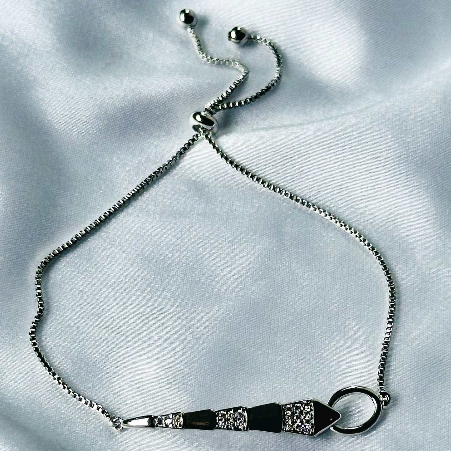 Snake Design American Diamond Silver Plated Chain Lock Bracelet