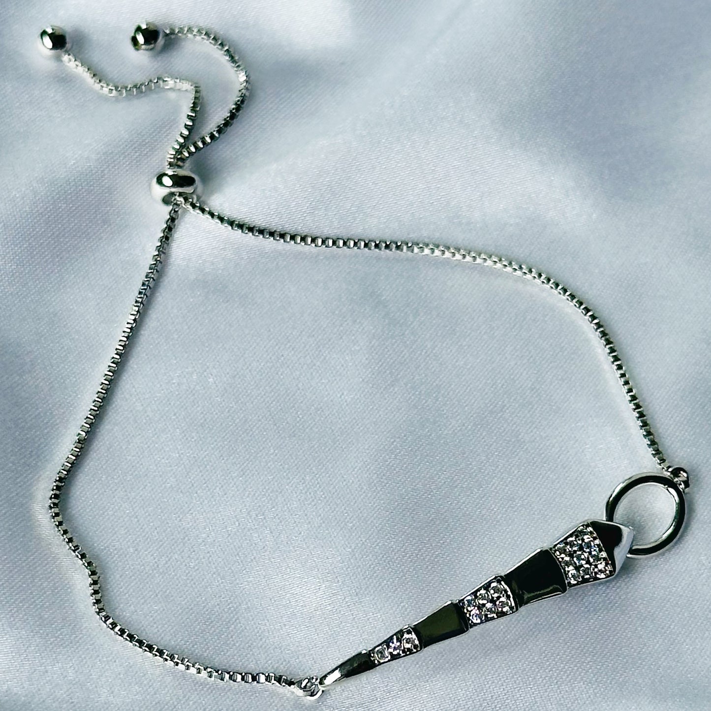 Snake Design American Diamond Silver Plated Chain Lock Bracelet