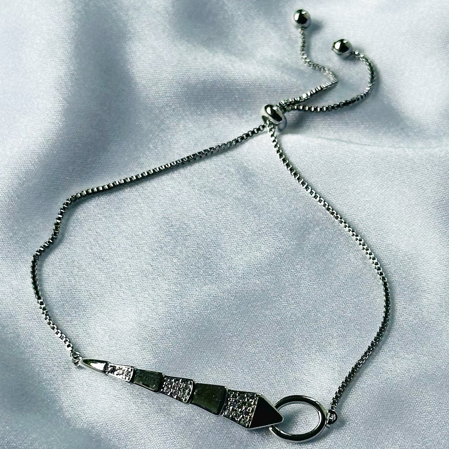 Snake Design American Diamond Silver Plated Chain Lock Bracelet