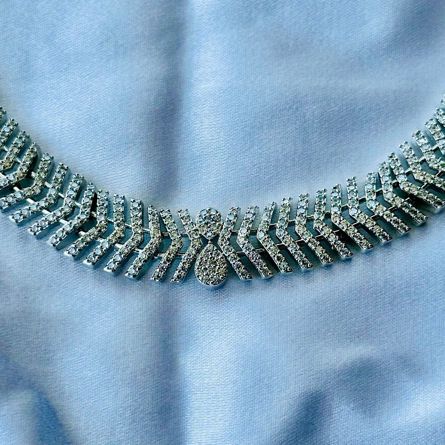 Solitaire Cubic Zirconia American Diamond Silver Plated Necklace Set