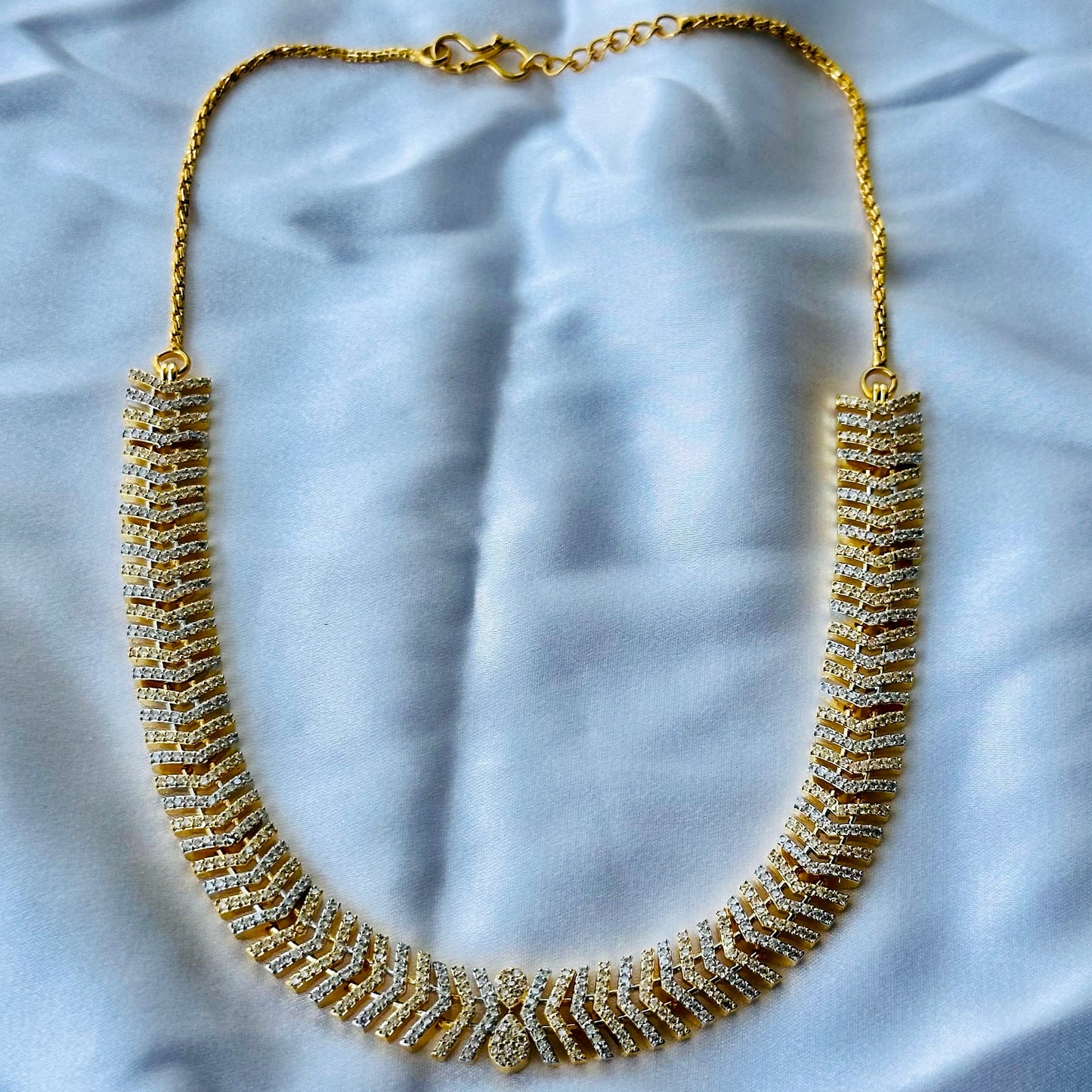 Solitaire Cubic Zircon American Diamond Gold Plated Necklace Set