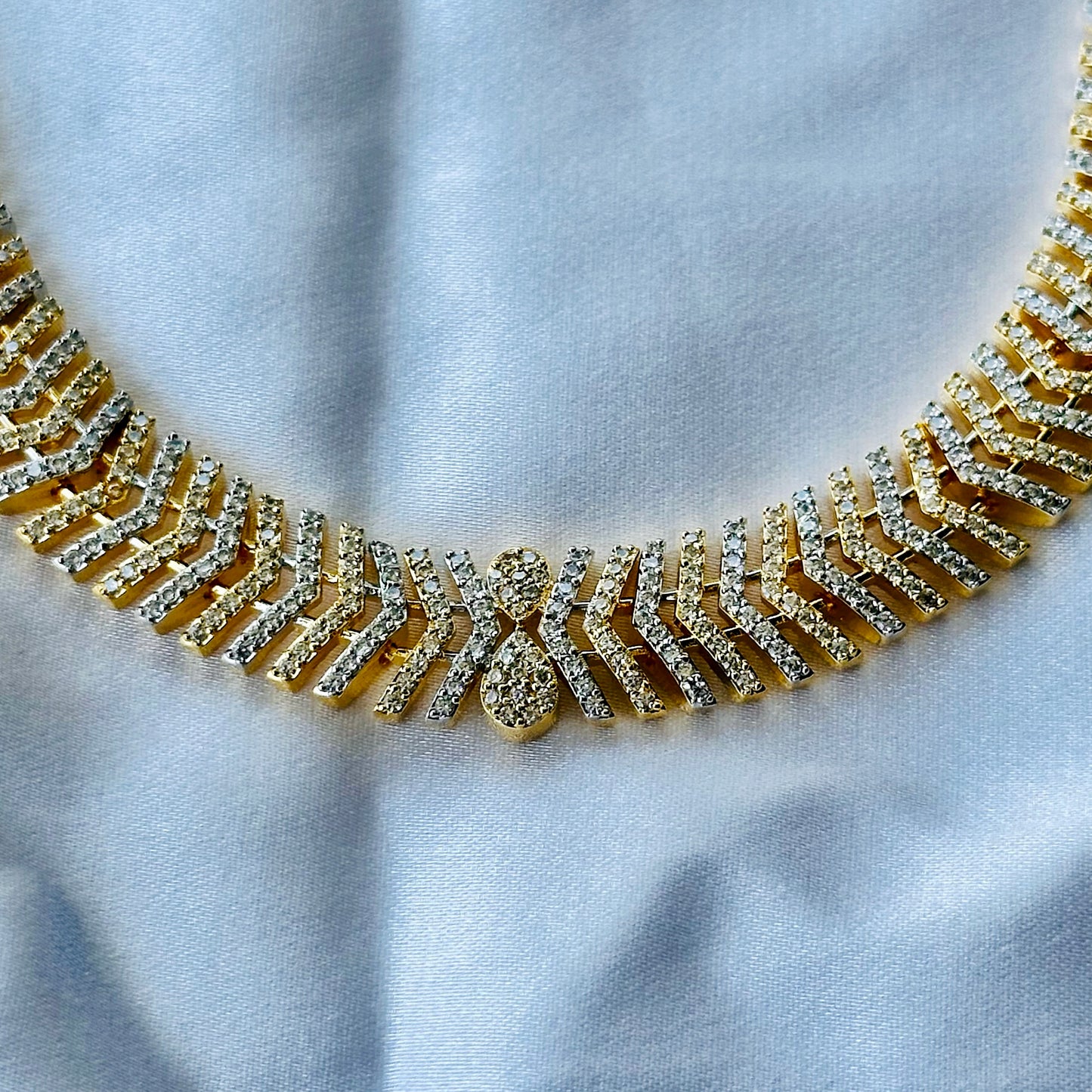 Solitaire Cubic Zircon American Diamond Gold Plated Necklace Set