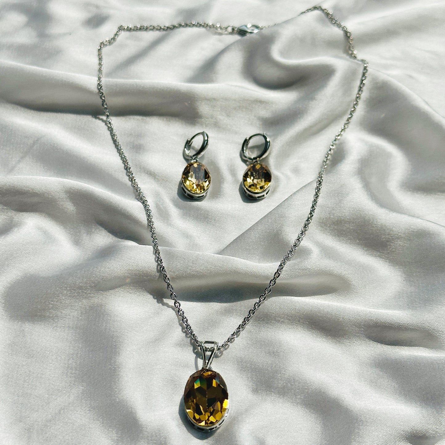 Light Colorado Topaz Swarovski Crystal Silver Plated Pendant Set