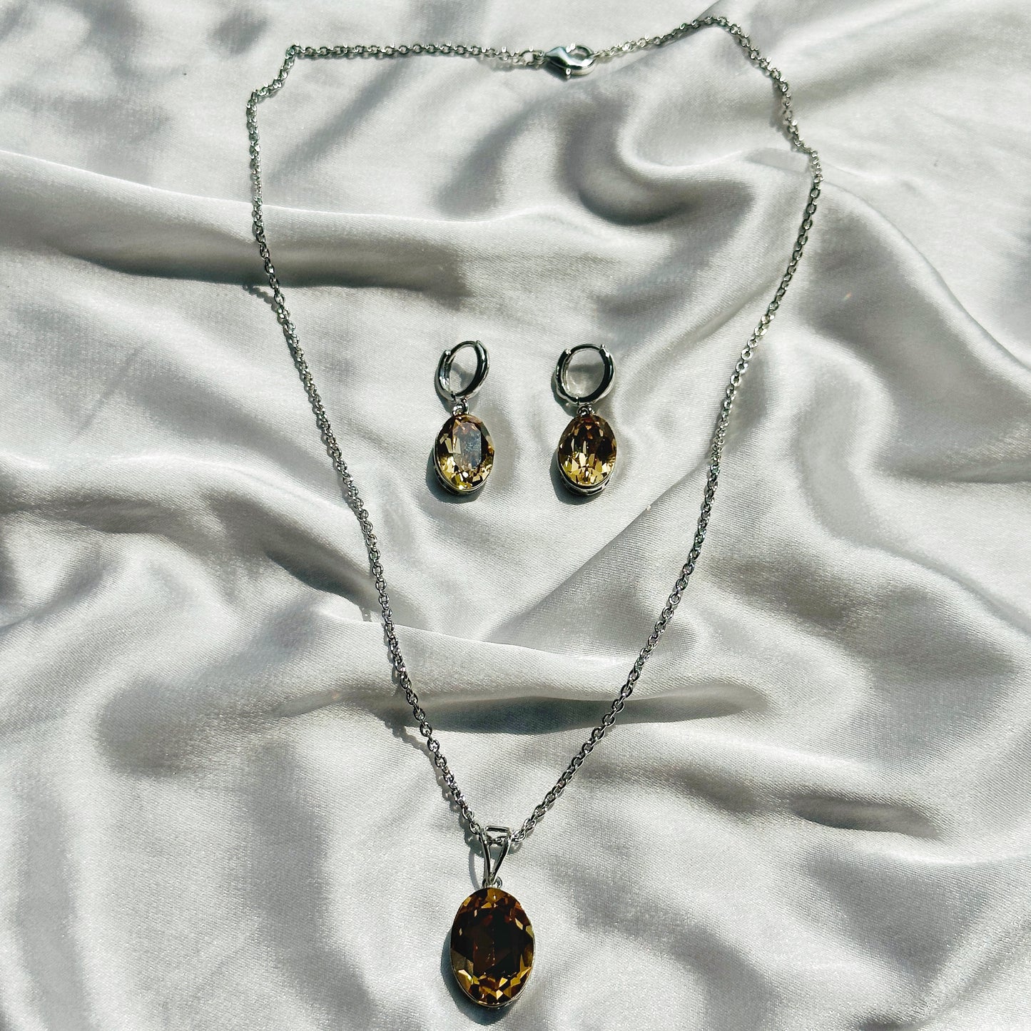 Light Colorado Topaz Swarovski Crystal Silver Plated Pendant Set