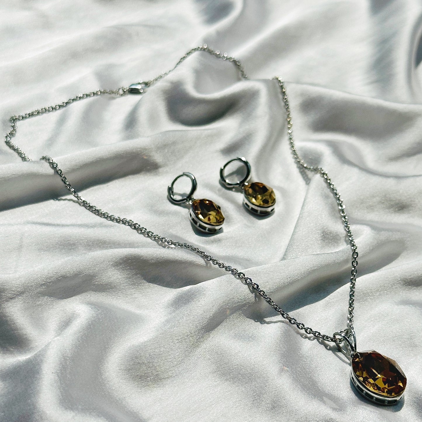 Light Colorado Topaz Swarovski Crystal Silver Plated Pendant Set