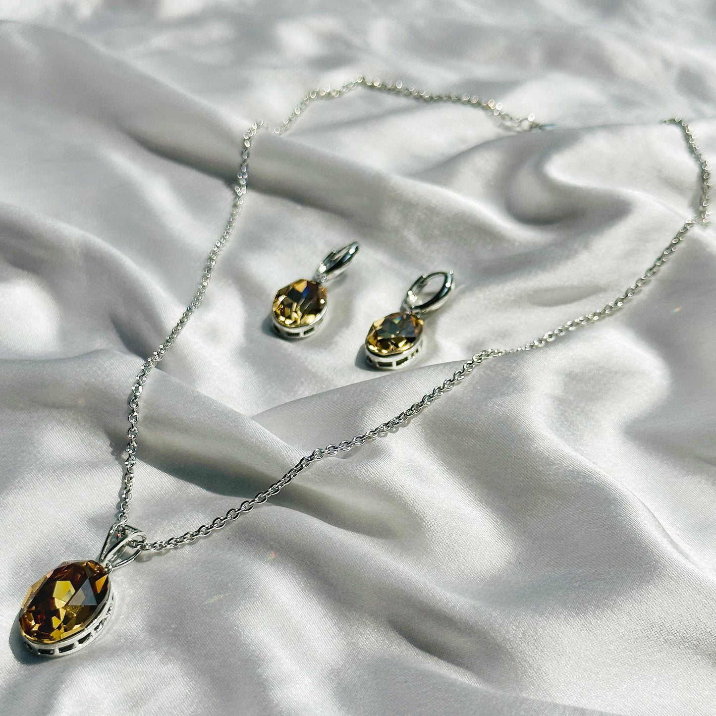 Light Colorado Topaz Swarovski Crystal Silver Plated Pendant Set