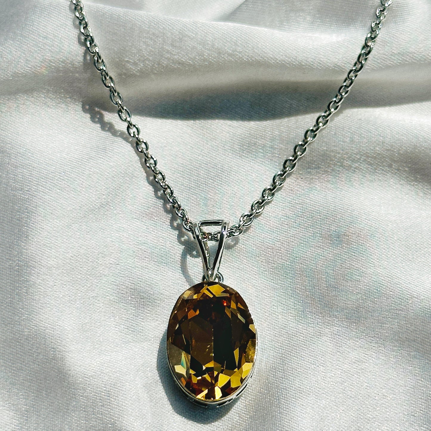 Light Colorado Topaz Swarovski Crystal Silver Plated Pendant Set