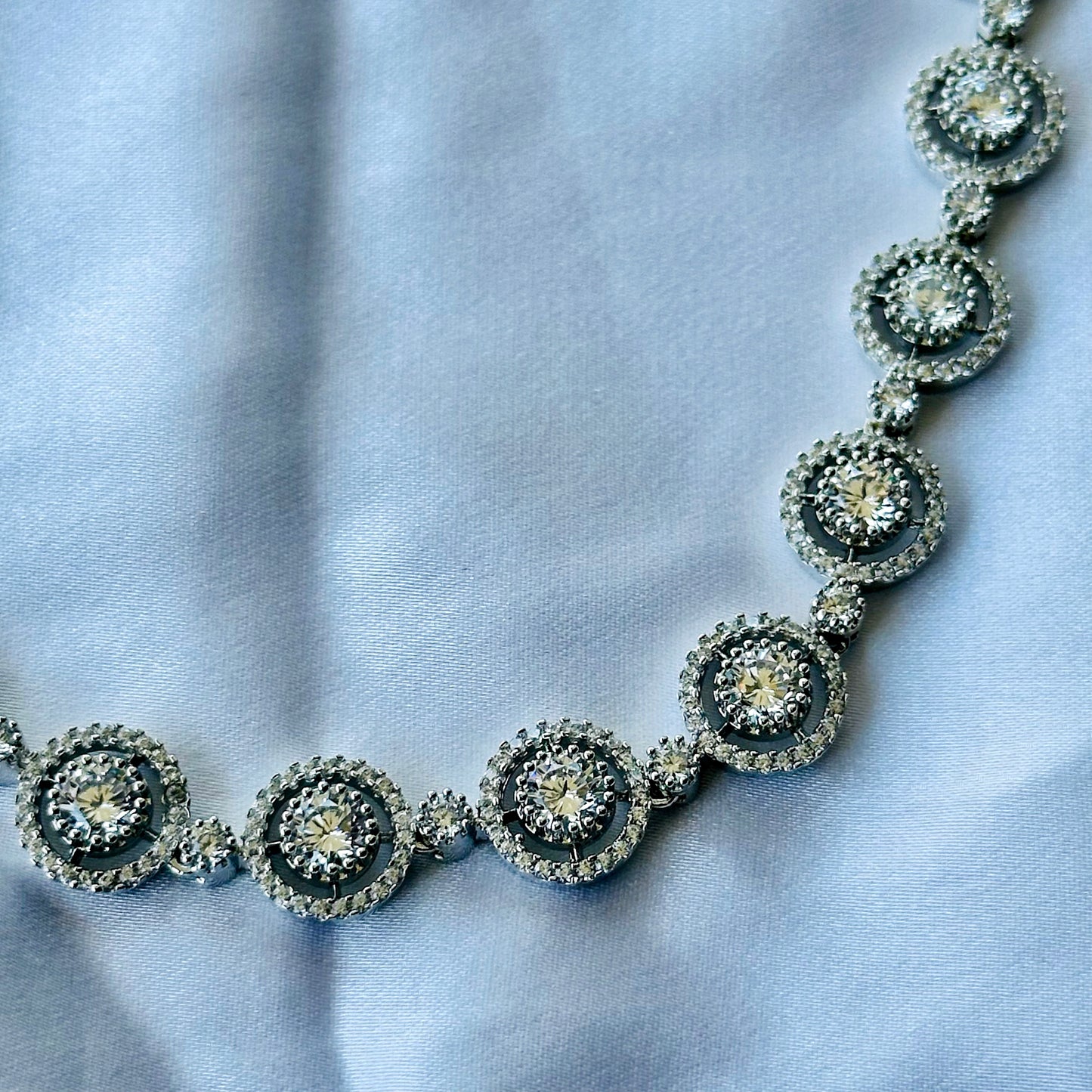 Solitaire Cubic Zircon American Diamond Silver Plated Necklace Set