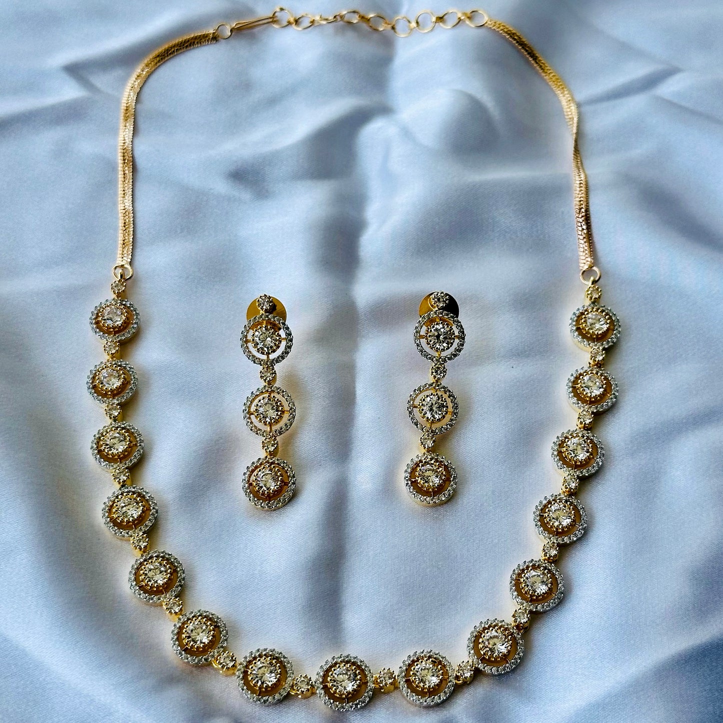 Solitaire Cubic Zircon American Diamond Gold Plated Necklace Set