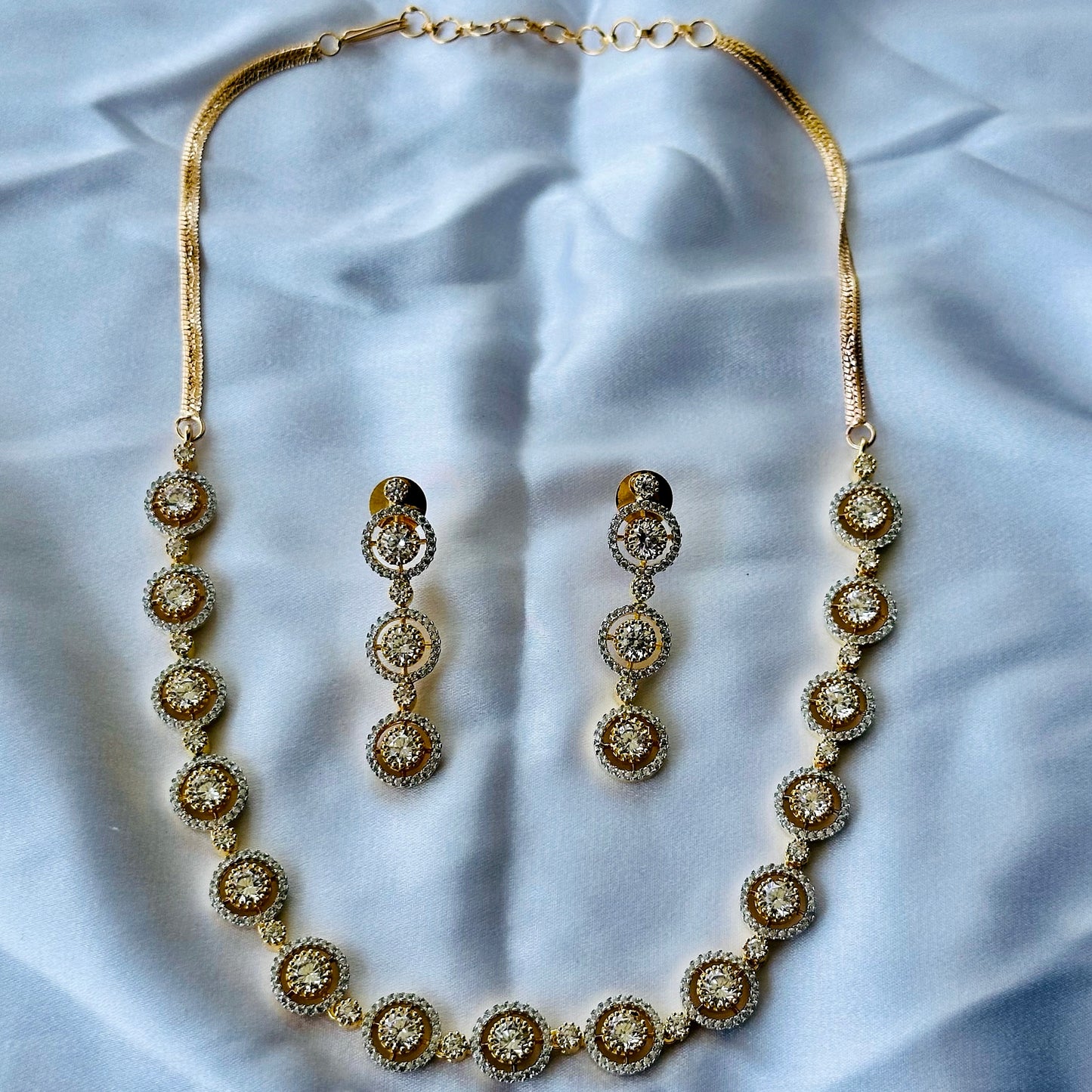 Solitaire Cubic Zircon American Diamond Gold Plated Necklace Set