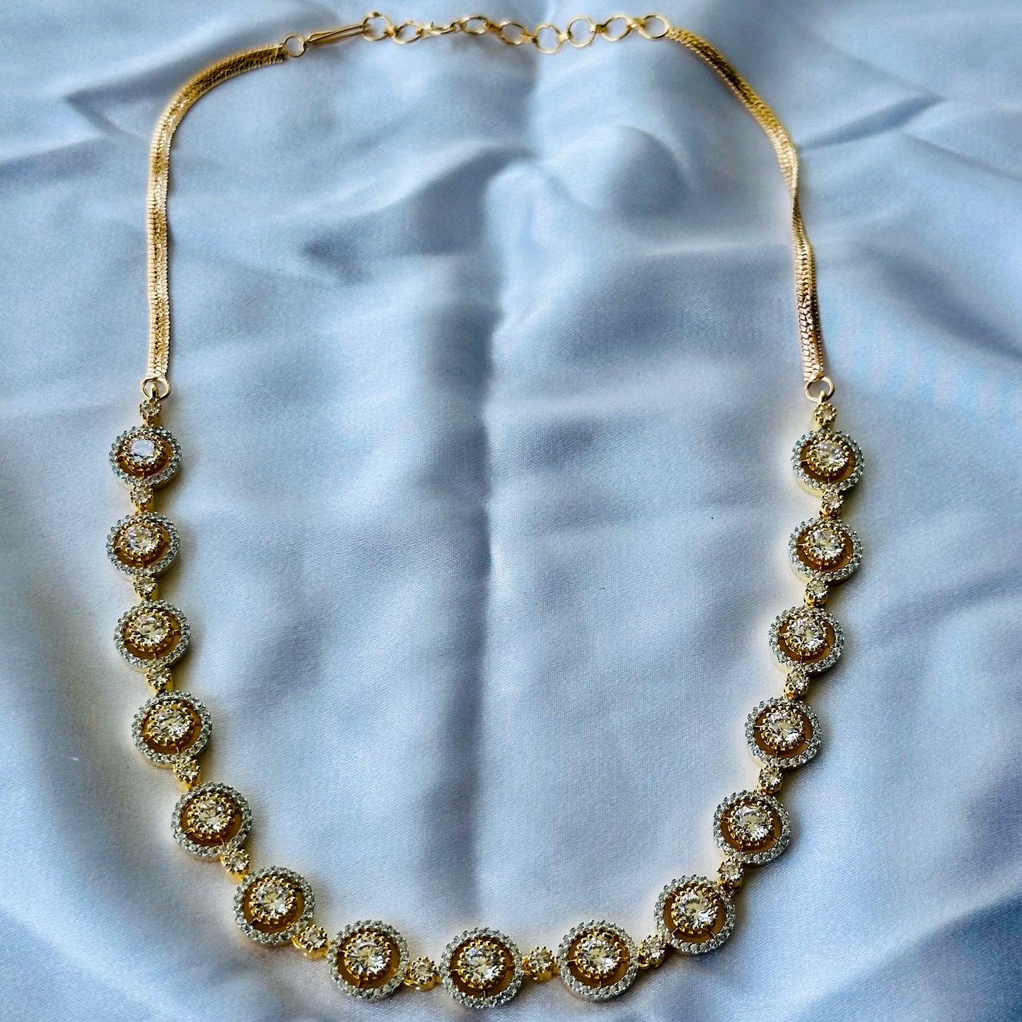 Solitaire Cubic Zircon American Diamond Gold Plated Necklace Set