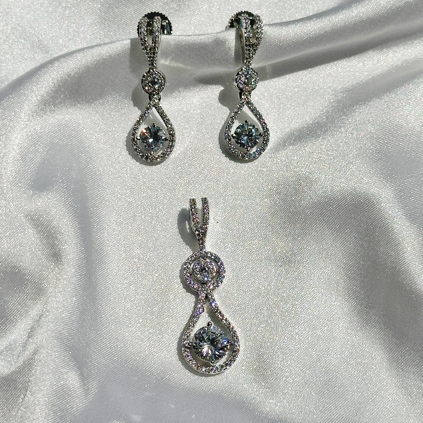 American Diamond Silver Plated Pendant Set