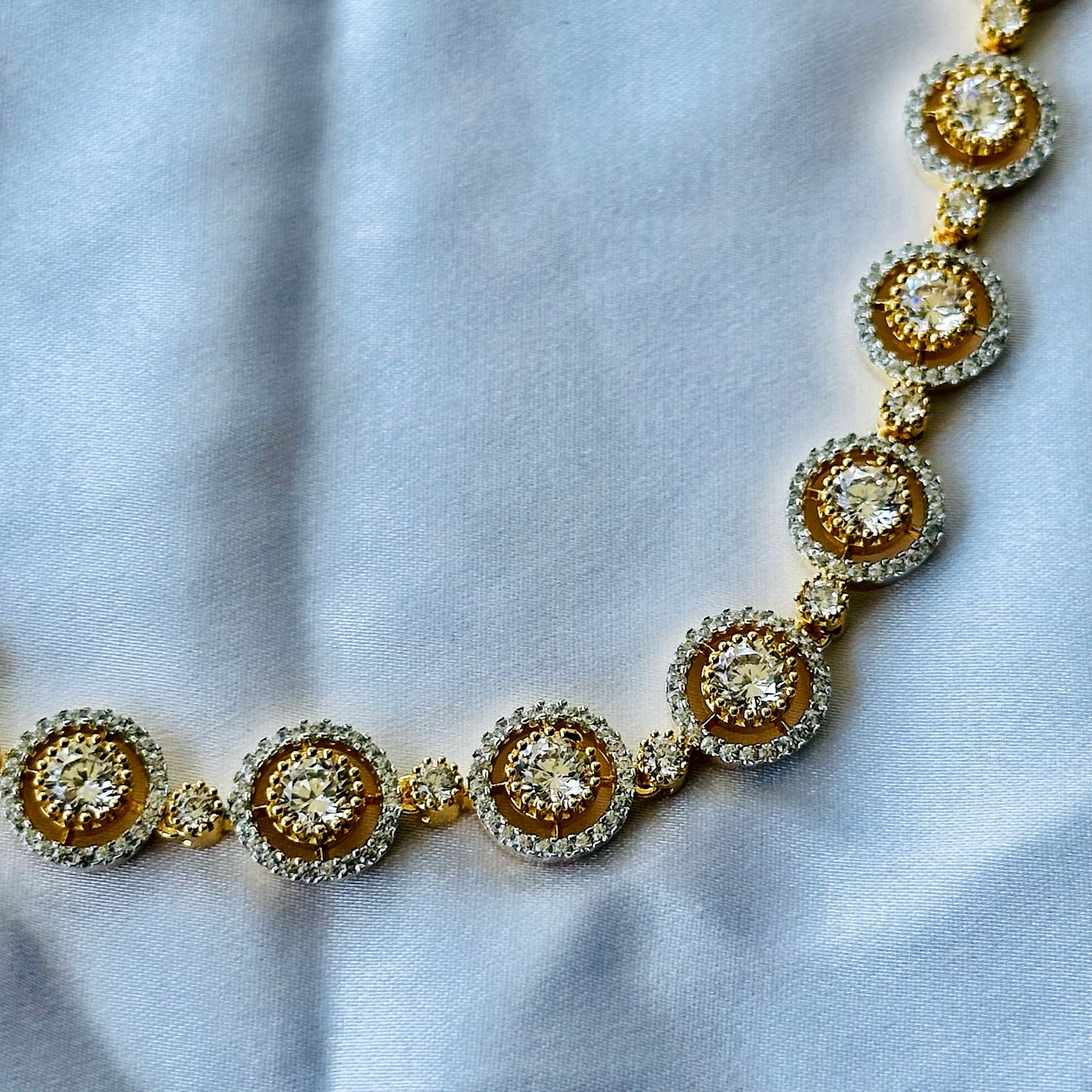 Solitaire Cubic Zircon American Diamond Gold Plated Necklace Set