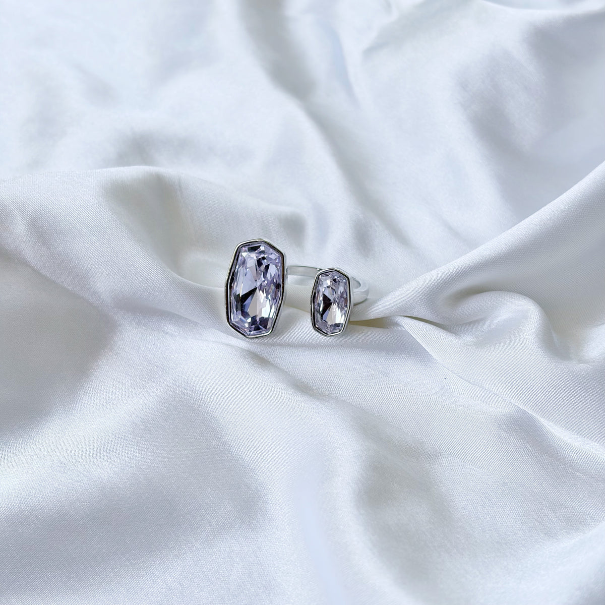 Light Purple Amethyst Swarovski Crystal Silver Plated Adjustable Ring