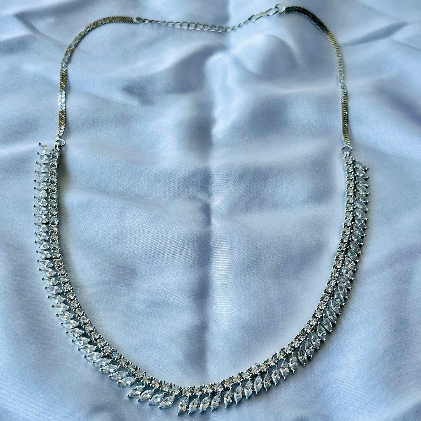 Solitaire Cubic Zircon American Diamond Silver Plated Necklace Set