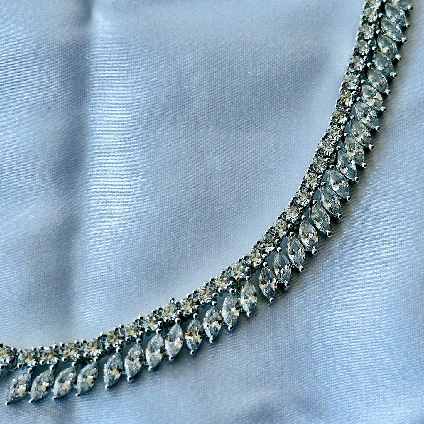 Solitaire Cubic Zircon American Diamond Silver Plated Necklace Set