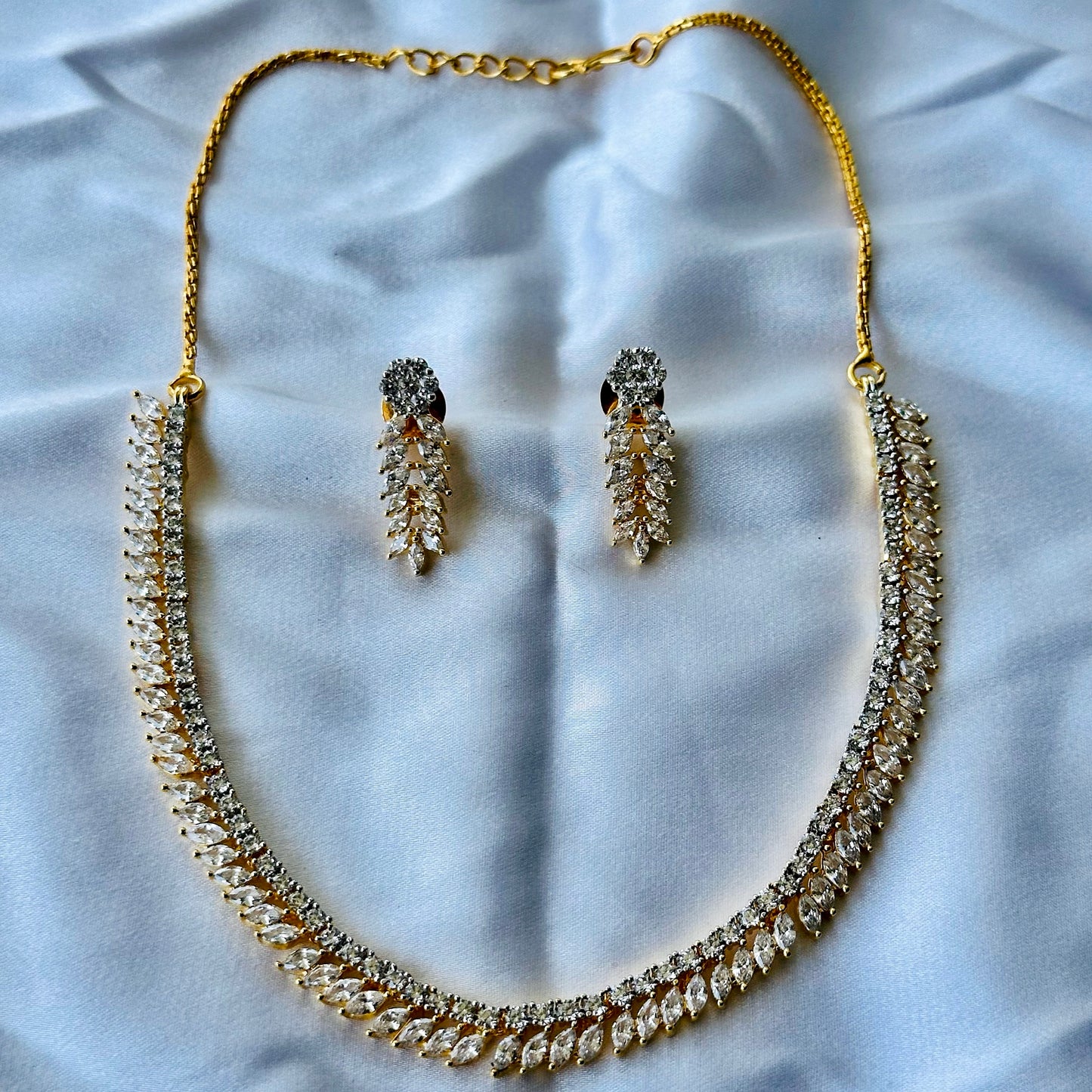 Solitaire Cubic Zircon American Diamond Gold Plated Necklace Set