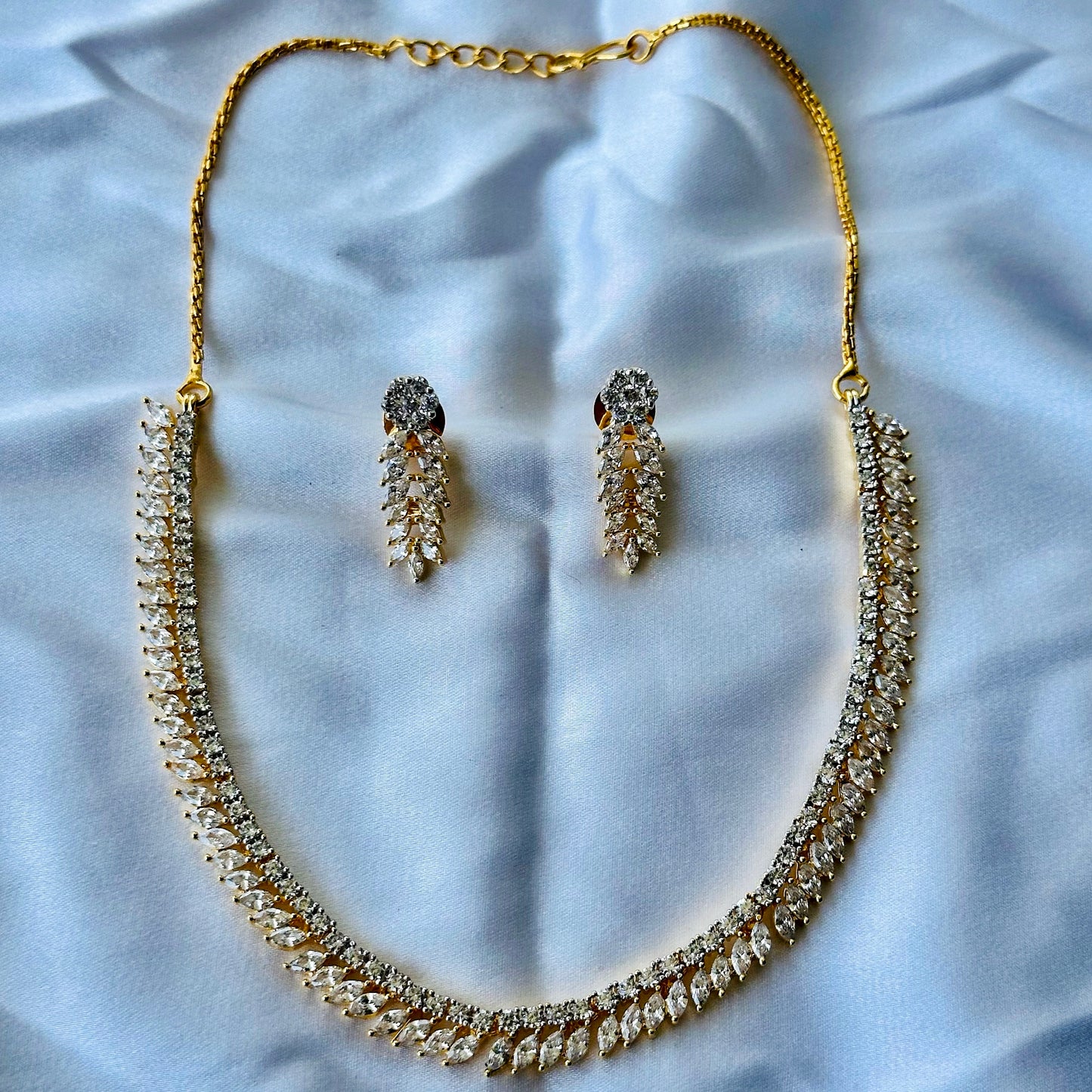 Solitaire Cubic Zircon American Diamond Gold Plated Necklace Set