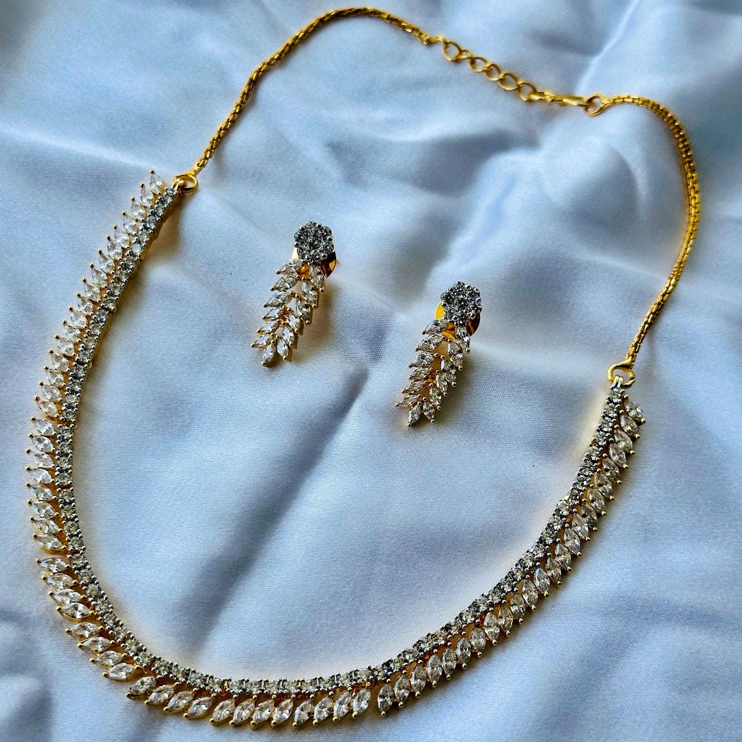 Solitaire Cubic Zircon American Diamond Gold Plated Necklace Set