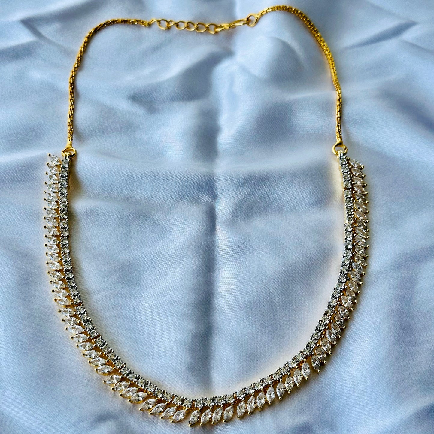 Solitaire Cubic Zircon American Diamond Gold Plated Necklace Set